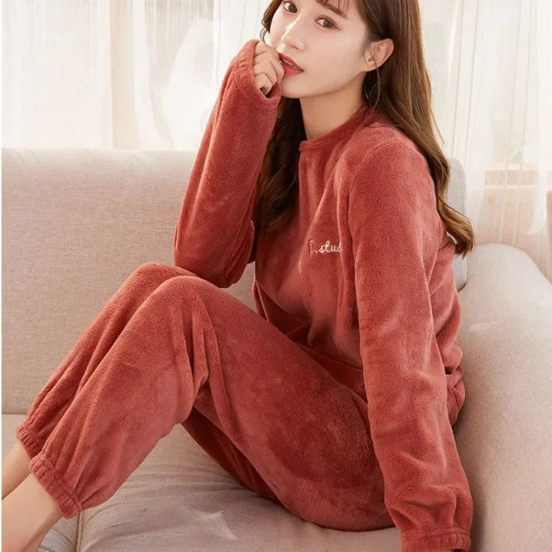 Damen-Pyjama-Set aus Korallensamt, verdickt, warm, Homewear, Herbst-Winter, Umstands-Loungewear, weiche Nachtwäsche, Geschenk für neue Mütter.
