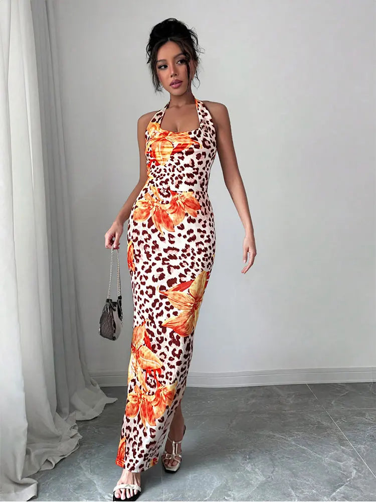Neue frauen Kleider Sommer Sexy Backless Print Leopard V-ausschnitt Kleid Streetwear Fashion Halter Lace-up Weibliche Kleider Kleidung.