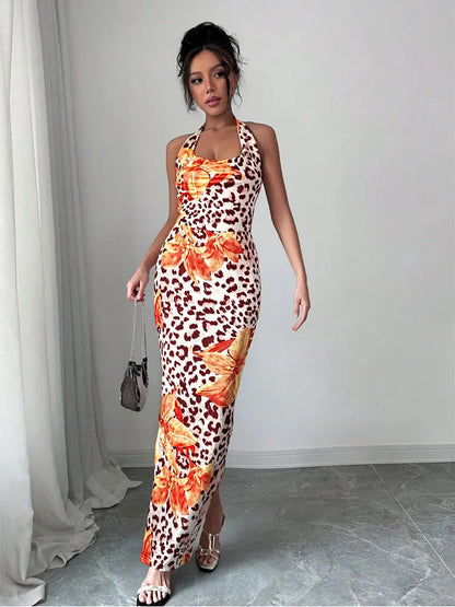 Neue frauen Kleider Sommer Sexy Backless Print Leopard V-ausschnitt Kleid Streetwear Fashion Halter Lace-up Weibliche Kleider Kleidung.