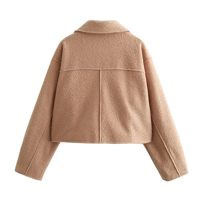 2025 frauen Elegante Feste Mantel Zipper Langarm Tasche Bomber Jacke Weibliche Casual Weiche Woolen Lose Streetwear Mäntel.