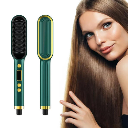 2-In-1 Electric Professional Negative Ion Straight Hair Brush Curling Comb With Lcd Display Curling Tool Straight Hair Brush.