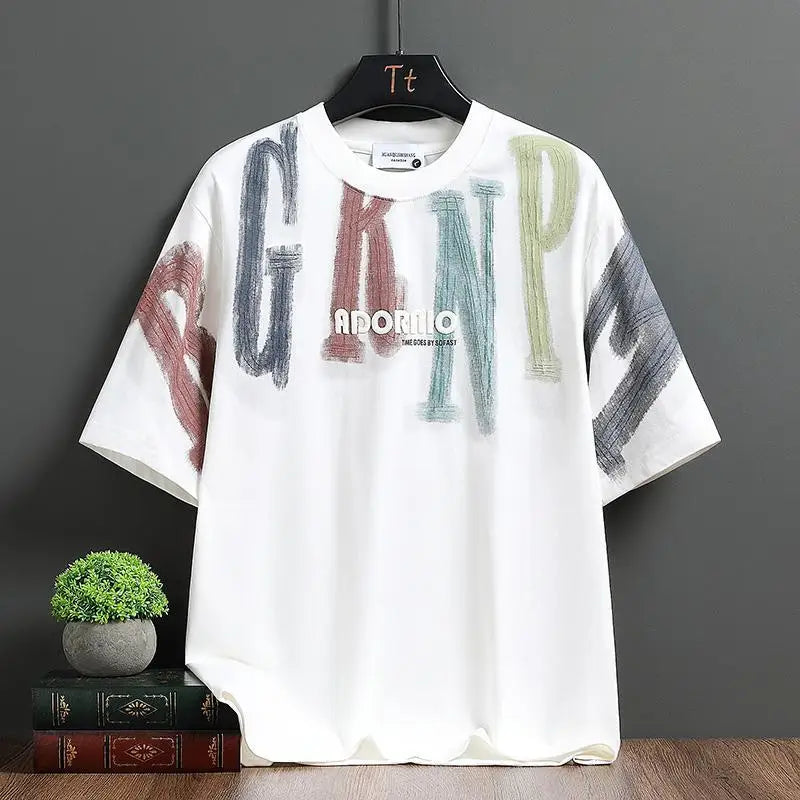 Men's Trend Printing Loose Youth Pullovers Top Summer New Short Sleeve Plus Size Lazy Style T Shirts Fashion Casual Men Clothing.