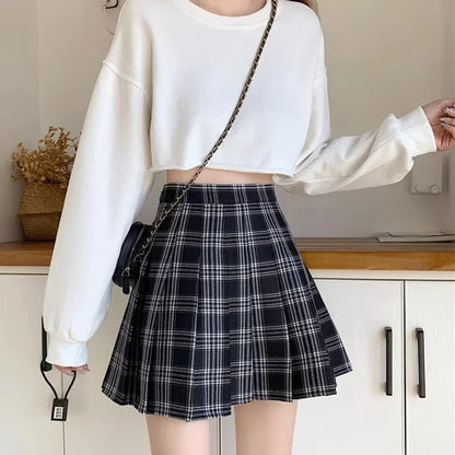 2024 Women Fashion Korean Style JK Mini Skirts Girls Red Grey Plaid Pattern Dress Female Versatile A Line Zipper Pleated Skirts.