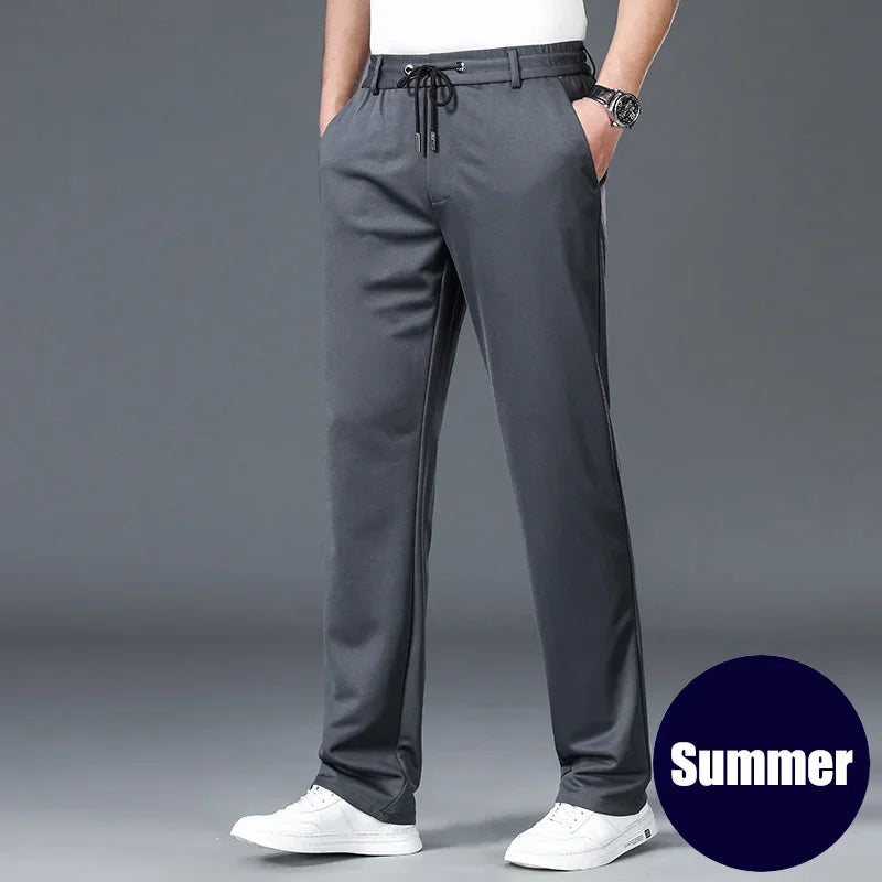 10XL Big Size Men's Summer Casual Pants Straight Fit Elastic Waist Trouser Male Classic Office Plus Large Stretch Zipper Pocket