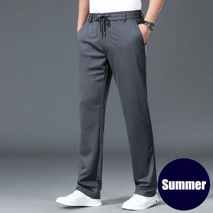 10XL Big Size Men's Summer Casual Pants Straight Fit Elastic Waist Trouser Male Classic Office Plus Large Stretch Zipper Pocket