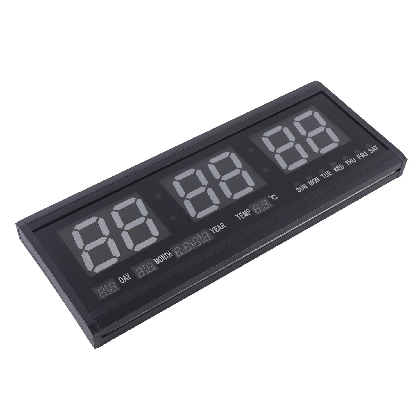 220 V große LED-Digital-Wanduhr, Zeit, Temperatur, Datum, Woche, Anzeige, automatischer Dimmer, leuchtende, leise Tischuhr, Wanduhr, 48 x 19 cm