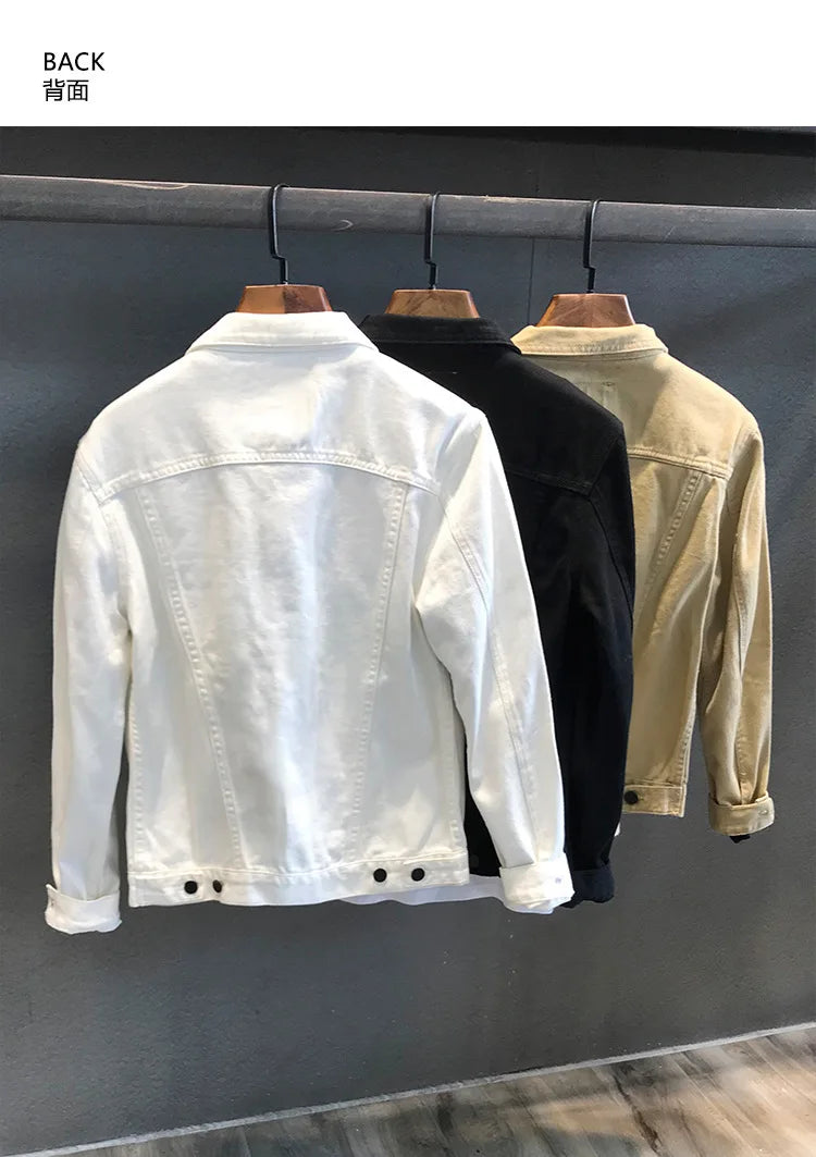 Men's Denim Jacket Spring Autumn White Casual Slim Fit Korean Style Workwear Coat Streetwear Fashion Male Outerwear Jackets.