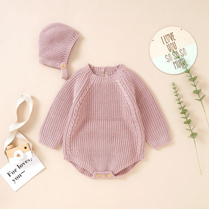 Neugeborenen Baby Mädchen Boy Knit Pullover Strampler Crewneck Sweatshirt Langarm Warme Bodys Tops Mit Hüte Herbst Winter Kleidung.