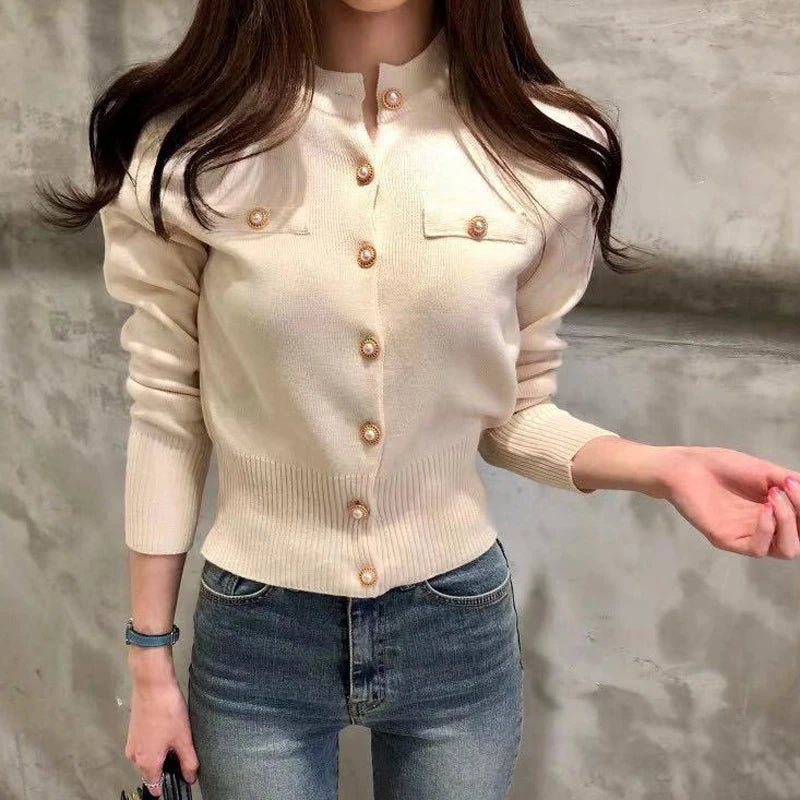 2025, herbst Langarm Mode Frauen Strickjacken Pullover Gestrickte Mantel Kurze Beiläufige Einreiher Koreanische Dünne Chic Damen Tops.