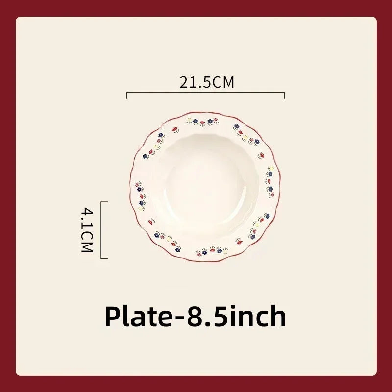 SOLECASA Pastoral Style Ceramic Tableware Soup Bowl Salad Bowl Dish Pasta Dessert Plates Dinnerware Dinnerware Table Decoration