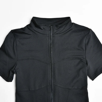 Elegant Women Zip-up O-neck Long Sleeve Jumpsuit Streetwear 2025 Summer Autumn Female Overalls One Piece Fitness Sports Bodysuit