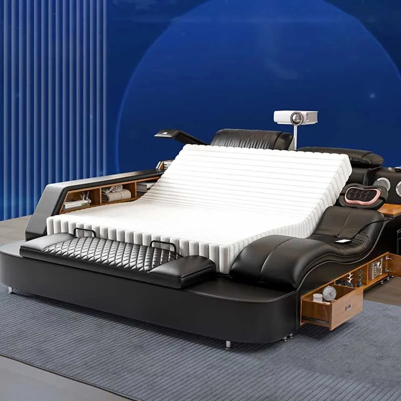 Nordic Multifunktions Doppelbett Seite Von Seite Leder Luxus Kingsize Bett Rahmen Plattform Holz Design Lit Schlafzimmer Set Möbel