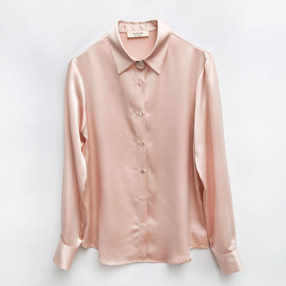 Women's French Style High Quality 40 MM Heavy Office Lady Solid Satin Silk Long Sleeve Shirt Ladies' Blouse.