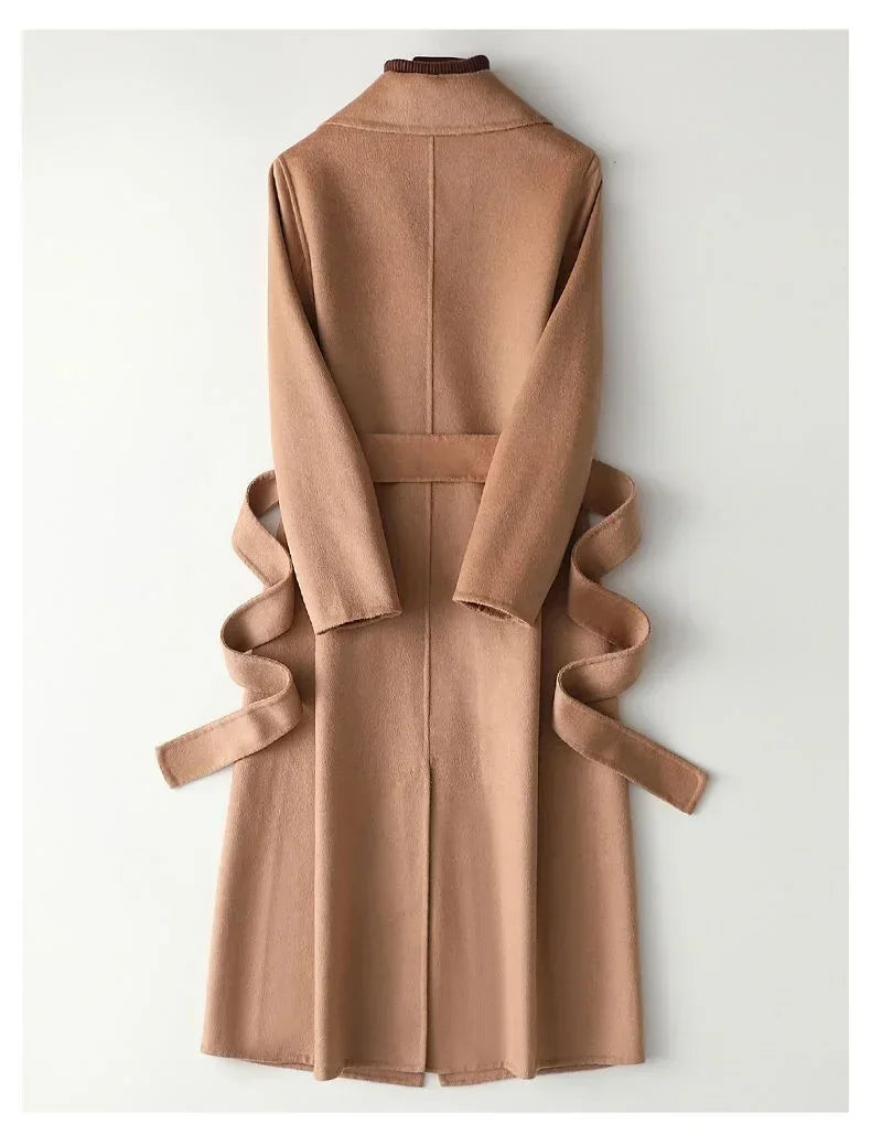 Modischer doppelseitiger Wollmantel für Damen, schmale Passform, mittellang, neue Herbst- und Winterkollektion, stilvoll.