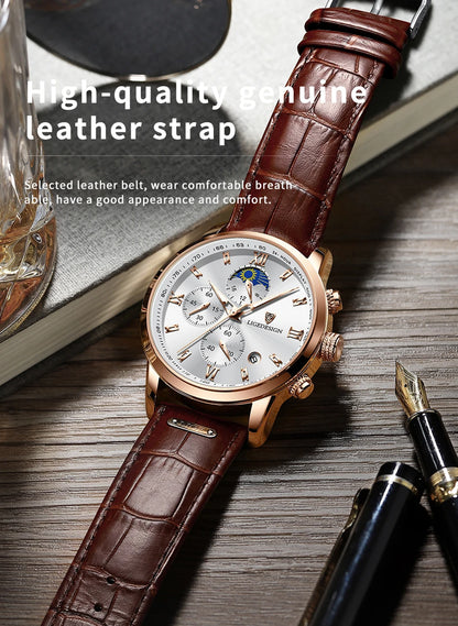 LIGE Luxury Fashion Women Watch Leather Strap Waterproof Casual Sport Quartz Wristwatch 24 hour Moon Phase Clock Watch for Women.