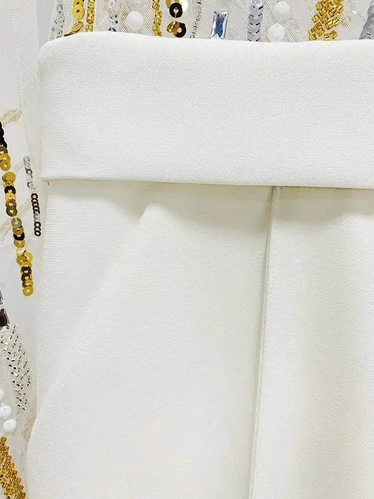 HIGH STREET Newest 2024 Designer Runway Fashion Women's Mesh Splicing Sequin Diamonds Beaded Jumpsuit.