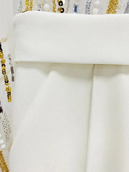 HIGH STREET Newest 2024 Designer Runway Fashion Women's Mesh Splicing Sequin Diamonds Beaded Jumpsuit.