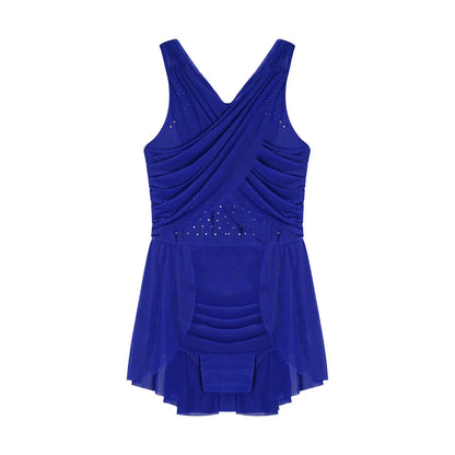 Kinder Mädchen Ärmellose Ausschnitt Strass Eiskunstlauf Trikot Kleid Lyrical Dance Gymnastik Akrobatik Leistung Kostüm.