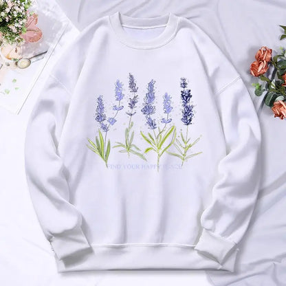 Beautiful Of Lavender Printing Women Hoodie Street Fleece Hoody Crew Neck Autumn Sweatshirt Hip Hop Oversize Clothing Female.