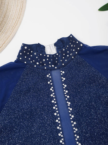 Kinder Mädchen Eiskunstlauf Kostüm Ballett lyrische Tanz gymnastik Trikot Kleid Langarm glänzend Mesh Performance Dance wear