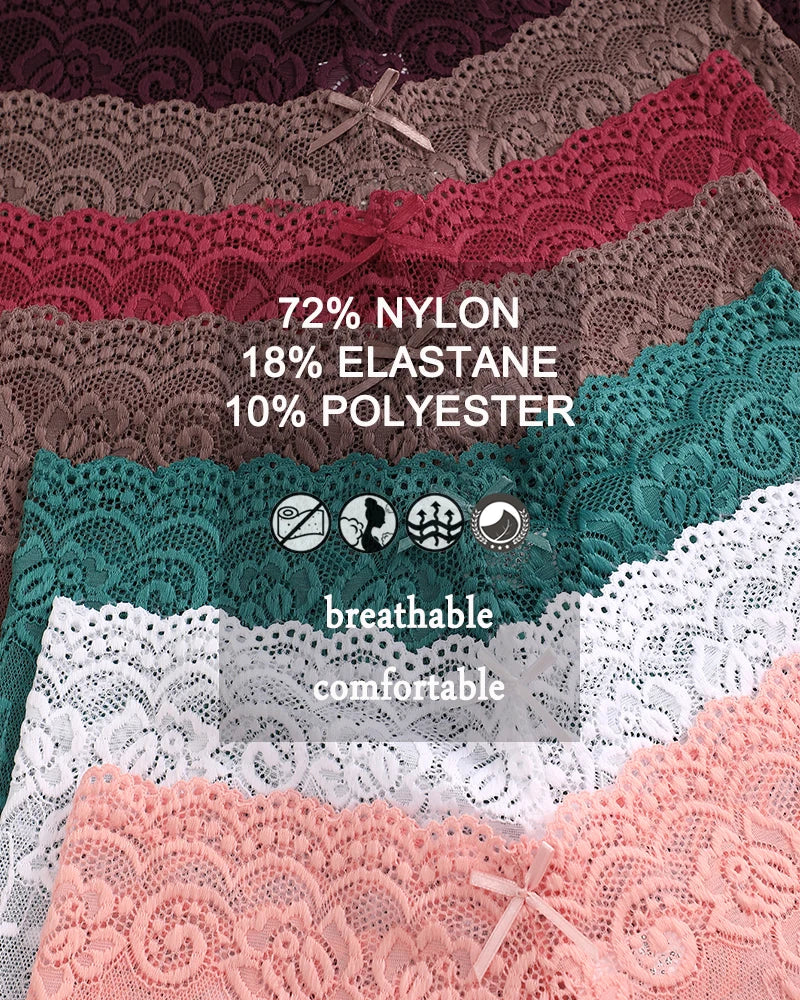 8Pcs/Set Sexy Lace Floral Boyshorts Underwear for Women Sexy Hollow Out Solid Panties Female Low-Waist Breathable Girls Lingerie.