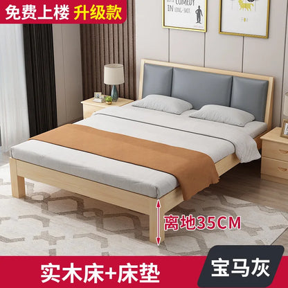 Massivholz Modernes einfaches 1,8 Meter Doppelbett Mietzimmer 1,2 Meter Einzelbett 1,5 Meter einfacher Bettrahmen