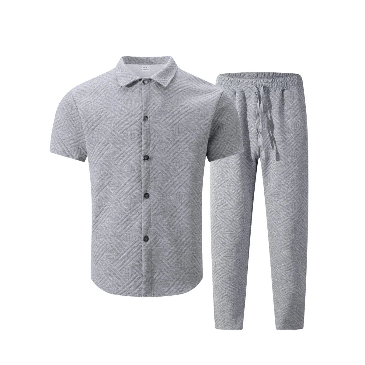 A fashionable and trendy two-piece short-sleeved shirtwithlong pants is perfect for men's daily casual wear in spring and autumn.