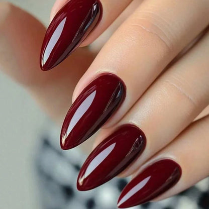 24PCS- wine red square fake nails, silver glitter inlay, exquisite elegance, fashion generous, suitable for dating, dinner.