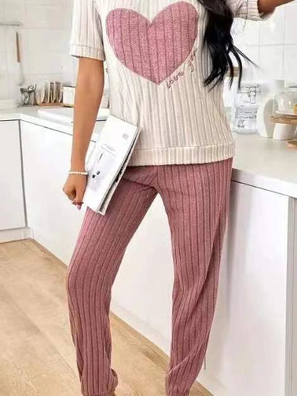 Damen-Pyjama-Set im neuen Stil, Herzmuster, kurzärmeliges Hemd, Hose, zweiteilig, einfach und schön, lässige Heimkleidung.