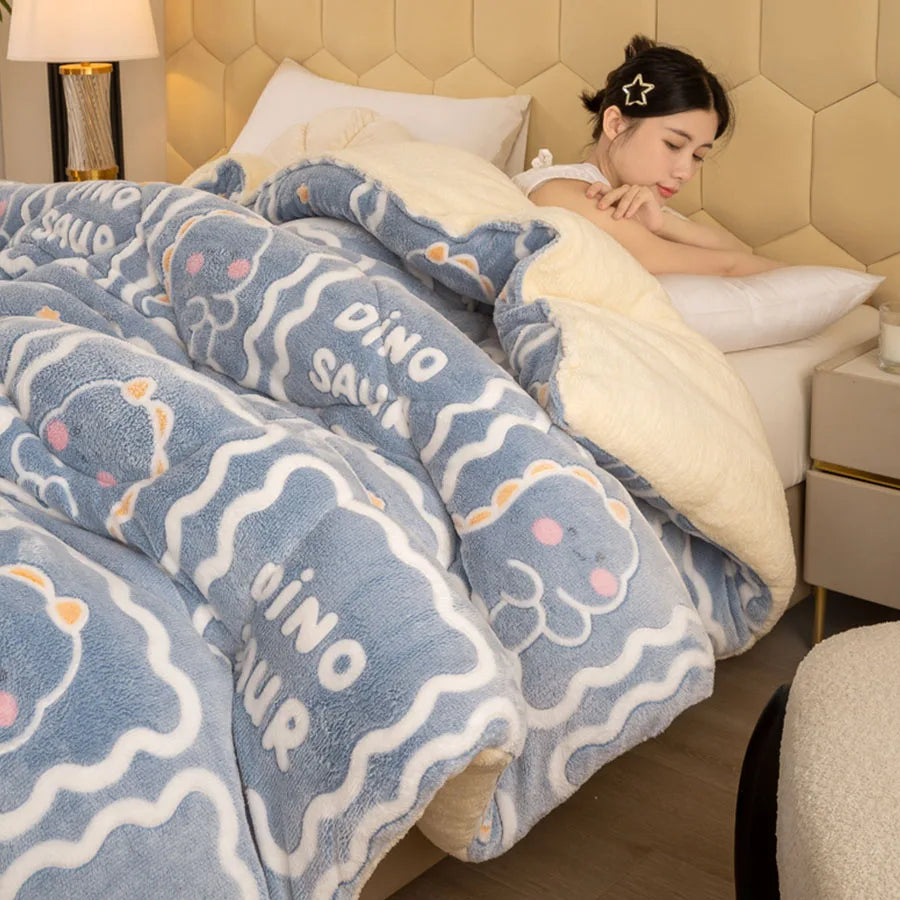 Winter Bedding Thick Quilt Blanket Thickened Warm Flannel Fleece Comforter for Cold Nights Set Bed Duvets Quilts the Blankets.