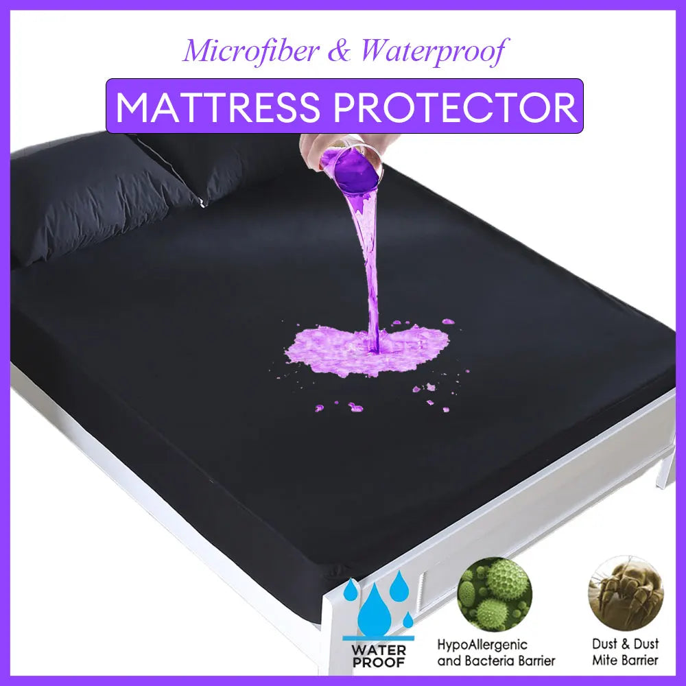 Solid Mattress Protector Waterproof Sheet Cover Black/Grey/Navy Blue Bed Mattress Pad Cover.