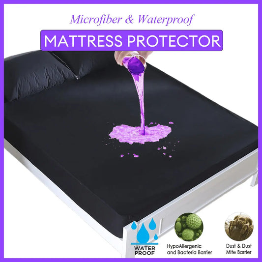Solid Mattress Protector Waterproof Sheet Cover Black/Grey/Navy Blue Bed Mattress Pad Cover.