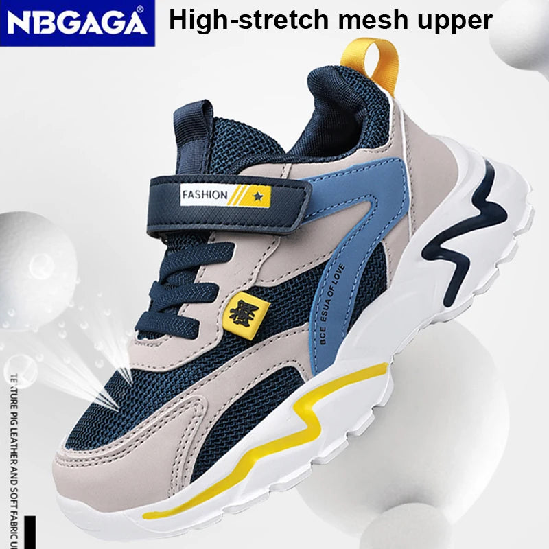 Kid Sneakers Sport Shoes for Boys Fashion Leather Children Breathable Mesh Comfort Shoes Casual Walking Outdoor Running Shoes.