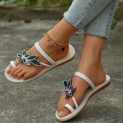 Summer Women Slippers Glitter Sandals Non-slip Slippers Maple Leaf Toe Flip Flops Fashion Beach Shoes Outdoor Flat Slippers 2025.