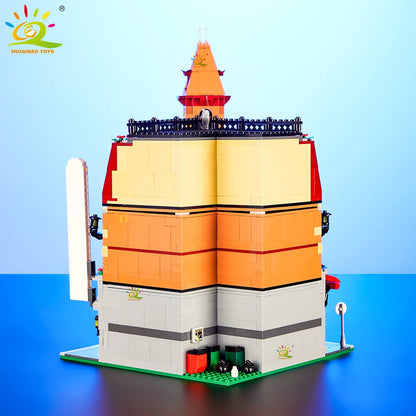 HUIQIBAO Toys MOC City Corner Coffee Shop Architecture Style Street View Micro Building Blocks for Children Construction Bricks.