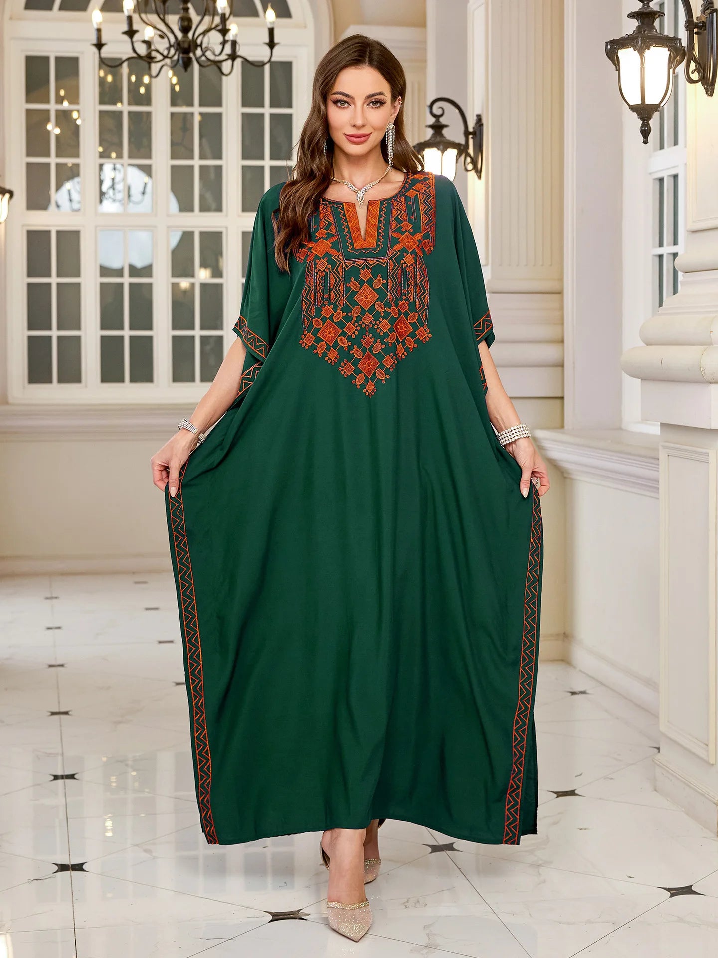 Frauen bestickte lange Kaftane Plus Size Kaftan Kleider Strand Badeanzug Cover Up Moomoo Kleid marokkanische Robe