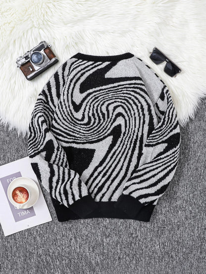 New Popular Street Ripped Abstract Starry Sky Pattern Pullover Ripped Sweater Casual Round Neck Knitted Men's Pullover