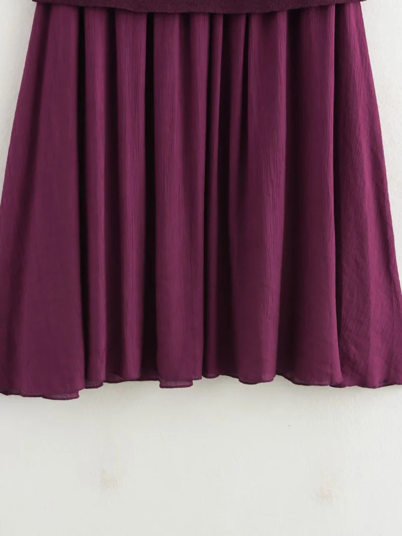 ETJ 2025 spring new  women's elegant fashion same color splicing small pleated hem high waist knit skirt