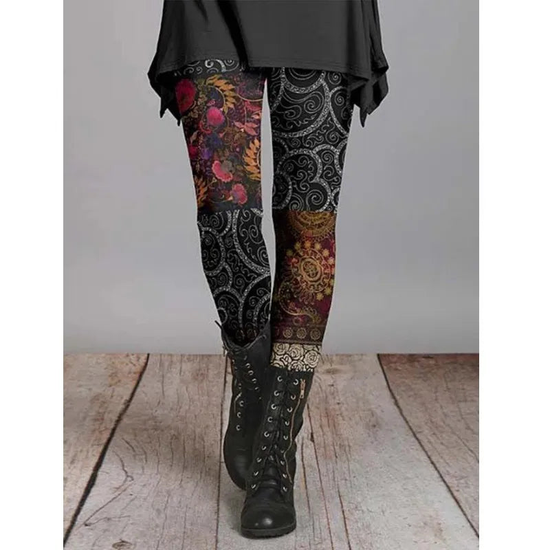 Women Legging Retro Floral Slim Fit Leggings Artistic Print Soft Stretchy Pants Forest Style Ethnic Style Trouser Autumn Winter.