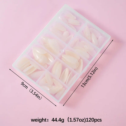 120pcs/box Red White Glossy Acrylic Medium Almond False Nails Solid Color Press-On Nails 12 Sizes Almond Artificial Fake Nails.