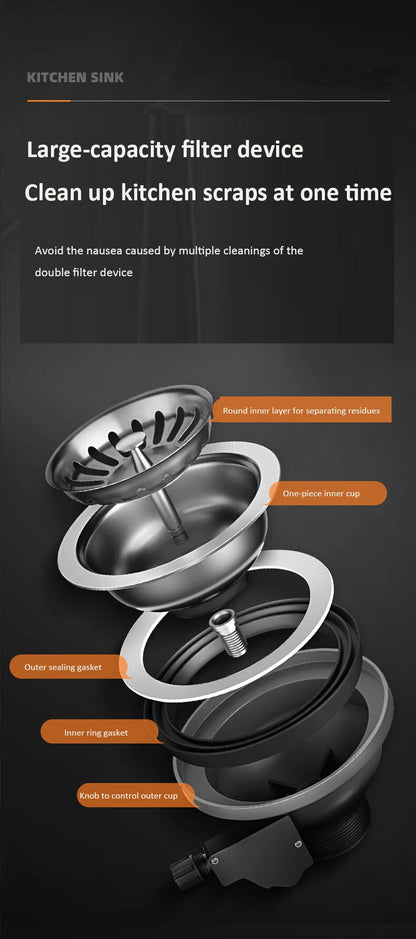 Kitchen Basin Stainless Steel Waterfall Sink Large Single Slot Integrated Digital Display Faucet Set Soap Dispenser Cup Washer