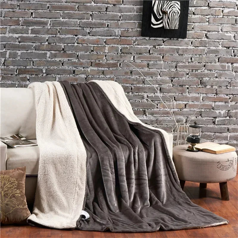 Wool Throw Blanket Keep Warm Winter Bed Blankets Double Sided Queen Duvet Cover Camping Double Bed Cover Bedspread On The Bed.