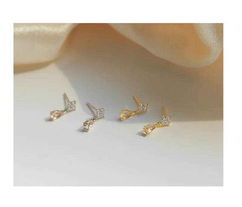 Korean Cute Ear Piercing Water Drop Earrings for Women Crystal Short Tassel Hypoallergenic Female Earrings Party Jewelry Brincos.