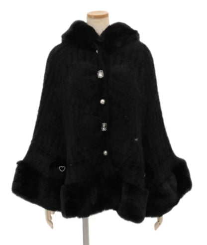 Japanische Liz Süße Prinzessin Faux Kaninchen Fell Cape Mantel Frauen Herbst Winter Pelz Jacke Lose Uhr Strass Bogen Mit Kapuze Mantel