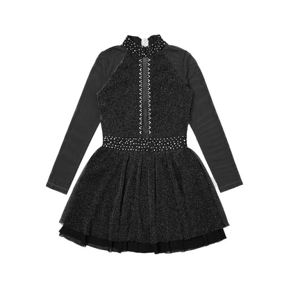 Kinder Mädchen Eiskunstlauf Kostüm Ballett lyrische Tanz gymnastik Trikot Kleid Langarm glänzend Mesh Performance Dance wear.