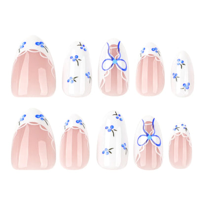 3D Flowers Gold Bead Lace White Daisy Bowknot Long Pointed Fake Nails Art Almond False Nails Press on Nails Charms Manicure Tool.