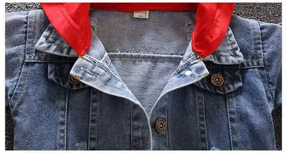 2024 Autumn Winter Boys Jean Set Jacket New Cowboy Jeans Suit Jacket Handsome Children Clothing.