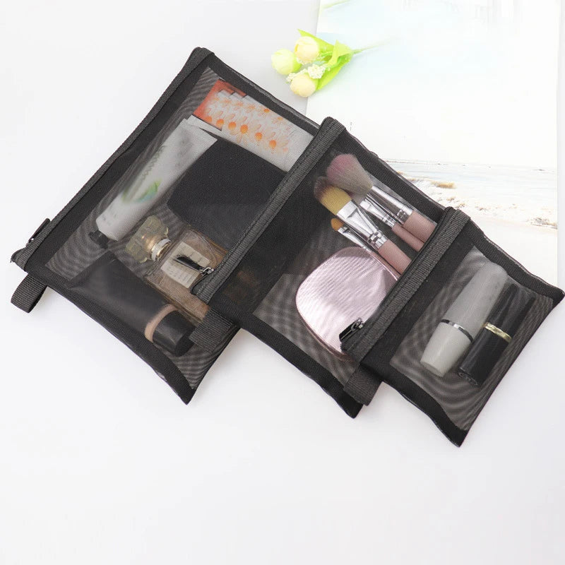 Women Mesh Cosmetic Bag Travel Storage Makeup Bag Organizer Female Make Up Pouch Portable Small Large Toiletry Beauty Case
