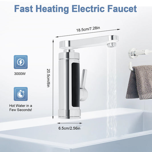 3000W Electric Instantaneous Hot Water Tap LED Stainless Steel Faucet with Digital Display Bathroom Kitchen Cold Heating Faucet