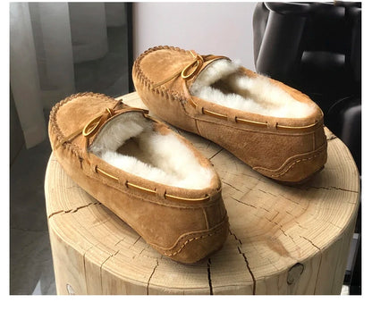 New 100% Natural Wool Genuine Leather Women Flat Winter shoes Women Moccasins Casual Loafers Plus Size Winter shoes.